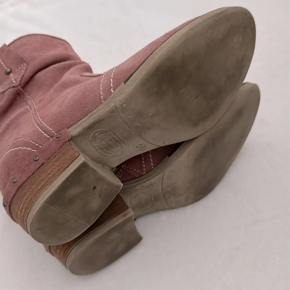 Sundance | Etta Cowboy Western Side Zip Suede Short Boots Pink (EU 36/US 6.5) - Picture 13 of 16